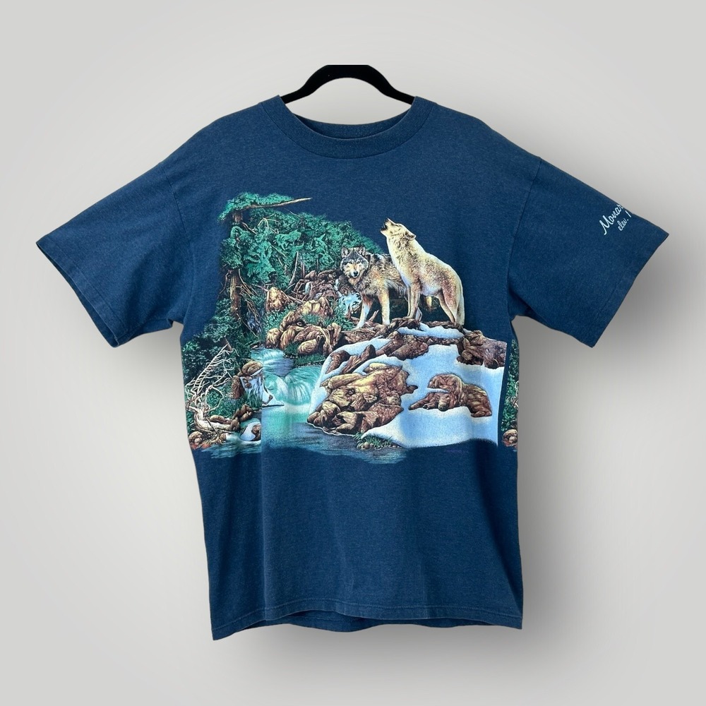 VTG HL Miller Wolf Nature T-Shirt Adult Size L‎ USA Single Stitch Monarch Crest